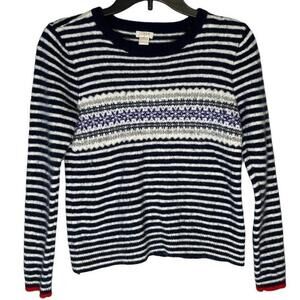 J. Crew Stripes Snowflake Merino Wool Blend Ski Cabin Sweater Med (Fits Small)‎
